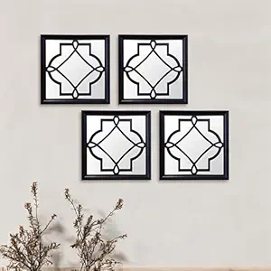 Art Street Decorative Square Shape Set of 4 Black Wall Mirror for Living Room, Wall Hanging Mirrors for Living Room Decoration (10 x 10 Inches)