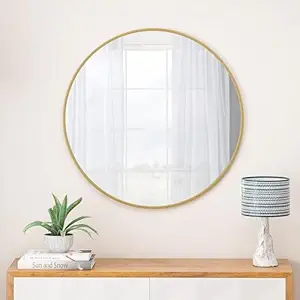 RIZIK STORE™ Iron Decorative Round Wall Mirror – HD Clear Image with Hook for Hanging, Perfect for Bedroom, Home Décor, Vanity, Makeup, Wash Basin (Gold (16 Inch))
