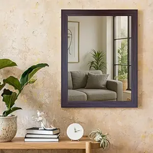Art Street Bathroom Wall Mirror, Brown Wall Mount Rectangular Makeup Mirror, Decorative Looking Glass with Frame for Home, Bathroom & Living Room (Size: Inner: 10x12 in, Outer: 12x14 Inch)