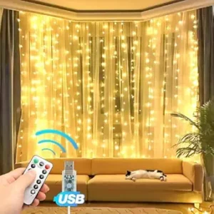 XERGY Window Curtain String Light Resin 300 LED 8 Lighting Modes Dimmable Fairy Lights Remote Control USB Powered for Home Decoration Light Diwali House Party Wedding Decor (Warm White)