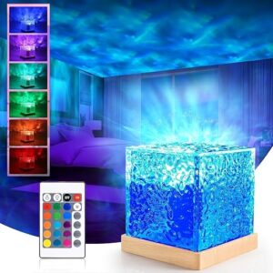 One94Store acrylic Romantic Ocean Wave Night Light Projector Lamp, 3D Water Wave Effect, LED Projection Lamp for Bedroom Decor, Remote Control (Cube Shape)Multicolor