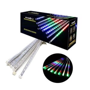 MIRADH Rain Drop Lights, LED Meteor Shower Lights 11.8 inch 8 Tubes 192leds, Icicle Falling for Diwali Lights for Decoration for Home Xmas Tree Christmas Decoration Outdoor (Multicolor)