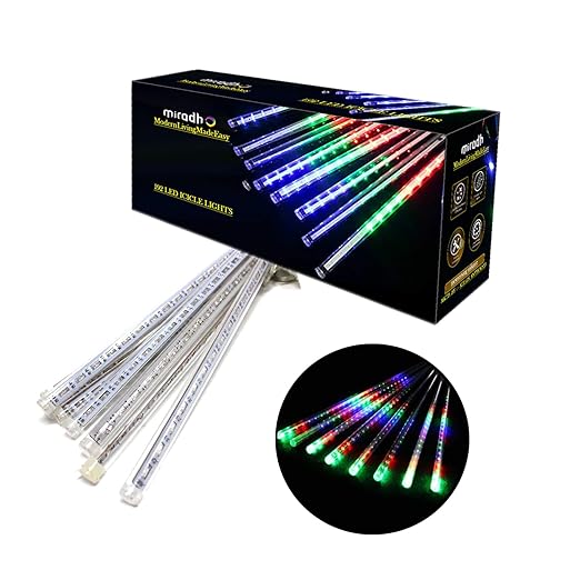 MIRADH Rain Drop Lights, LED Meteor Shower Lights 11.8 inch 8 Tubes 192leds, Icicle Falling for Diwali Lights for Decoration for Home Xmas Tree Christmas Decoration Outdoor (Multicolor)