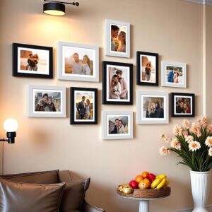 Painting Mantra Art Street Boulevard Photo Frame Set Of 11 Picture Frames For Wall Hanging (8X10-3 Pcs, 6X8-8 Pcs, 10 Inches)-Black And White, Synthetic Wood, Rectangular