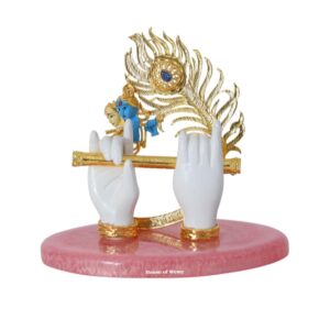 House Of Wemy Gold Plated Lord Krishna Hands Idol with Face, Flute & Peacock Feather for Car Dashboard | Statue for House Warming Gifting | Decorative Items for Home & Office (Pink- 4.5 inch)