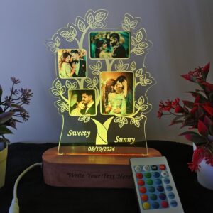 SHAYONA Personalized 3D Illusion Family Tree Photo Night Lamp Gift for Couple Birthday, Anniversary, Wedding, Engagement (28cmx18cm)- Multicolor, LED, acrylic
