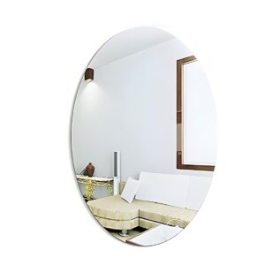 Fliptic Plastic Oval Shape Adhesive Mirror Sticker For Wall On Tiles Bedroom Living Room Basin Mirror Bathroom Wall Mirror Both Side Sticker Acrylic Wall...