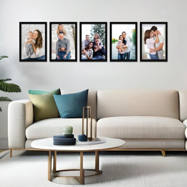 Amazon Brand - Solimo A4 Size Photo Frame Set of 5 | Wall-Mount | Plexi Glass | Frame For Home and Office Decoration | 8x12 Inches (Black), Rectangular